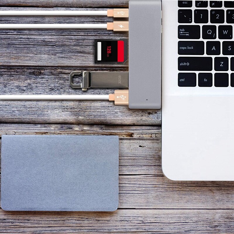 6 in 1 Typ-C USB-C Hub Adapter Dual USB 3,0 Hafen Blitz 3 für Profi