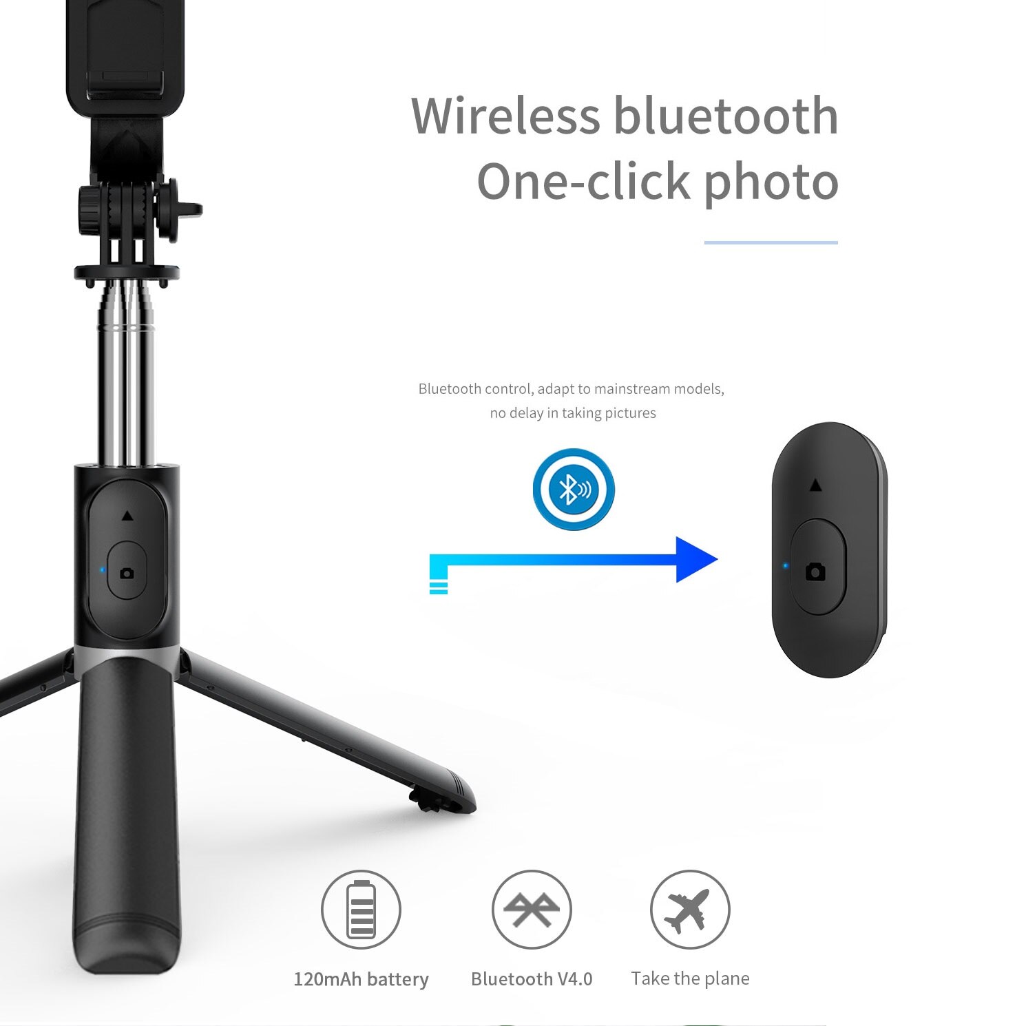FANGTUOSI Wireless selfie stick tripod Bluetooth Foldable Monopod With Led light remote shutter For iphone