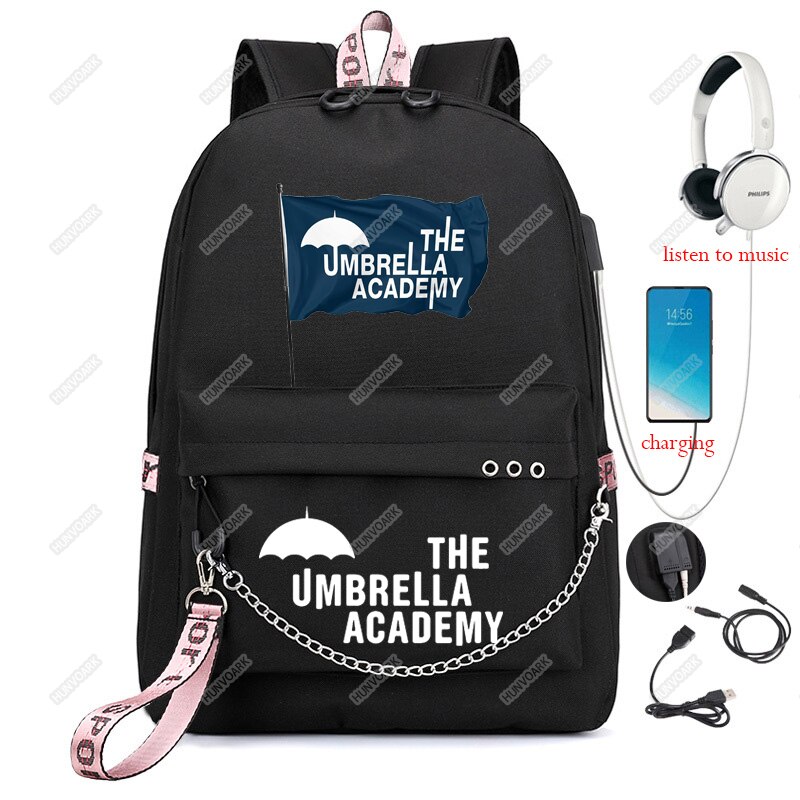 Plecak akademii parasolowej studenci torby szkolne wzór dziewczyny chłopcy tornister dziecięcy Mochilas Teenage Usb Charging Bookbag: Kości słoniowej