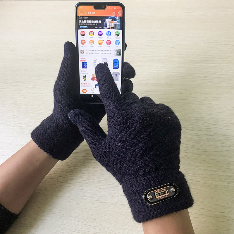 Mitaines en laine acrylique pour hommes, en tricot Jacquard épais, , à la , gants pour écran tactile C2: Full Finger Cyan