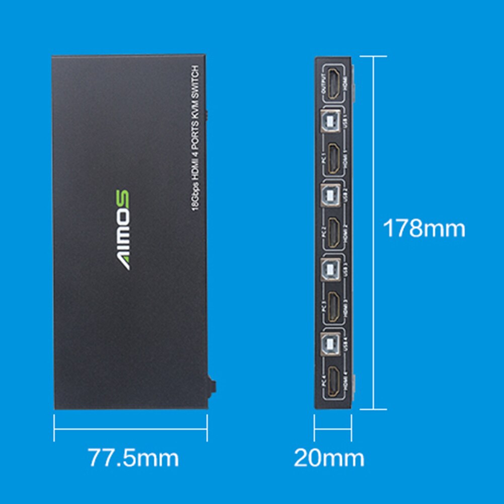 Practical HDMI KVM Switch Durable Multi-functional 4 Port 4K USB Switcher Splitter Box for Sharing Monitor Printer