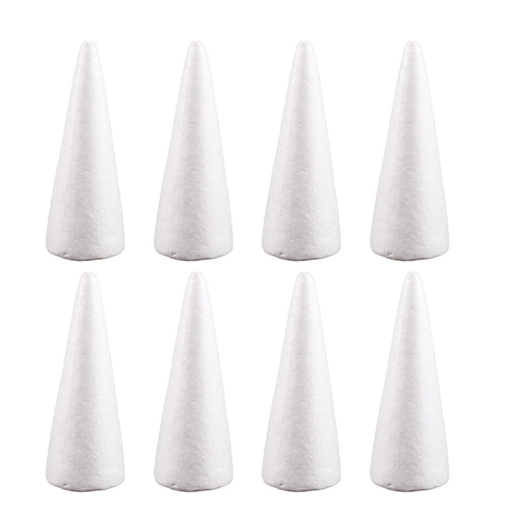 Cono de espuma sólida blanca de 14cm para manualidad casera, 12 Uds., cono hecho a mano para niños, accesorios para manualidad casera, Navidad (blanco)