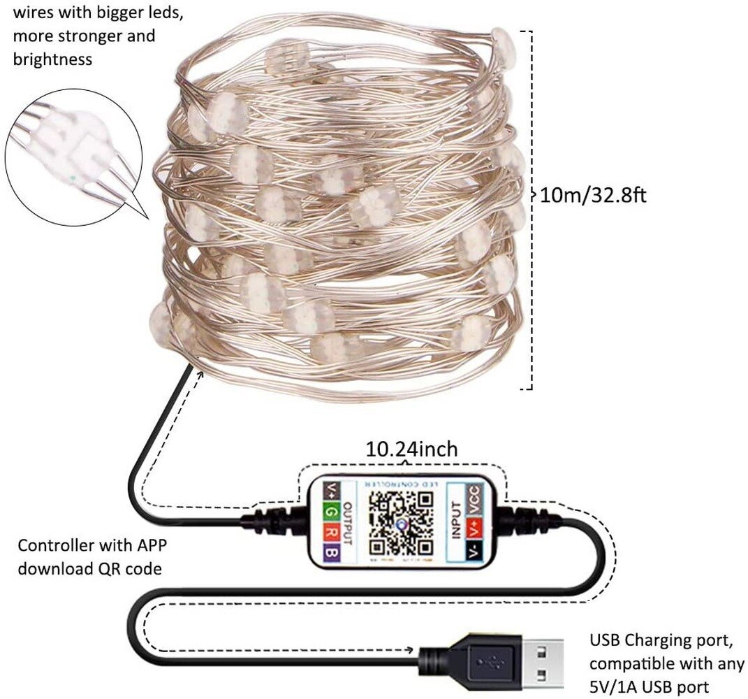 Usb juletre ledet lysstreng med smart bluetooth app fjernkontroll jule hjemmeinnredning fe lys krans