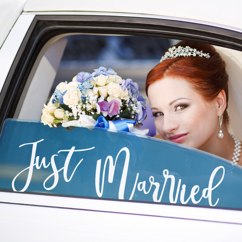 1Set White Just Married Sticker For Wedding Car Paper Glass Sticker Room Decor Rustic Wedding Party Decoration Bridal