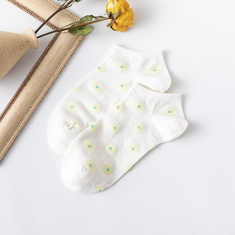 small fresh chrysanthemum socks spring and summer breathable thin cotton socks female spot boat socks: 003