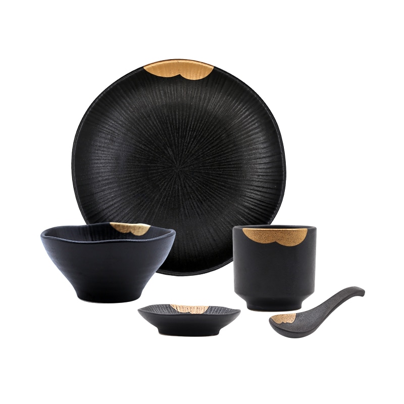 Rux workshop japansk stil gylden rand bøf keramisk tallerken sæt fade te kop suppeskål 7 tommer bordservice 200ml tekop