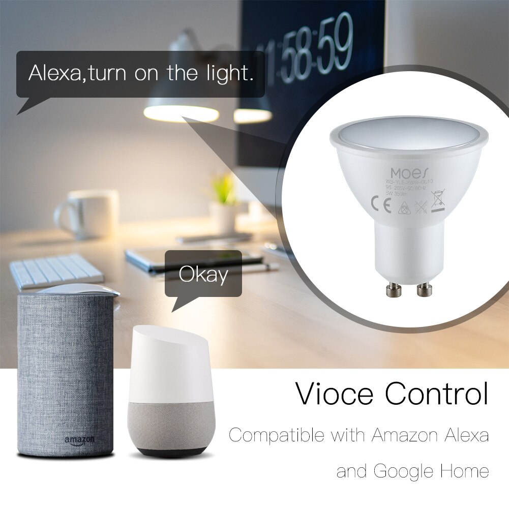 Moes tuya  gu10 wifi smart lys led pærer rgbcw 5w dæmpbare lamper smart life fjernbetjening arbejde med alexa google home