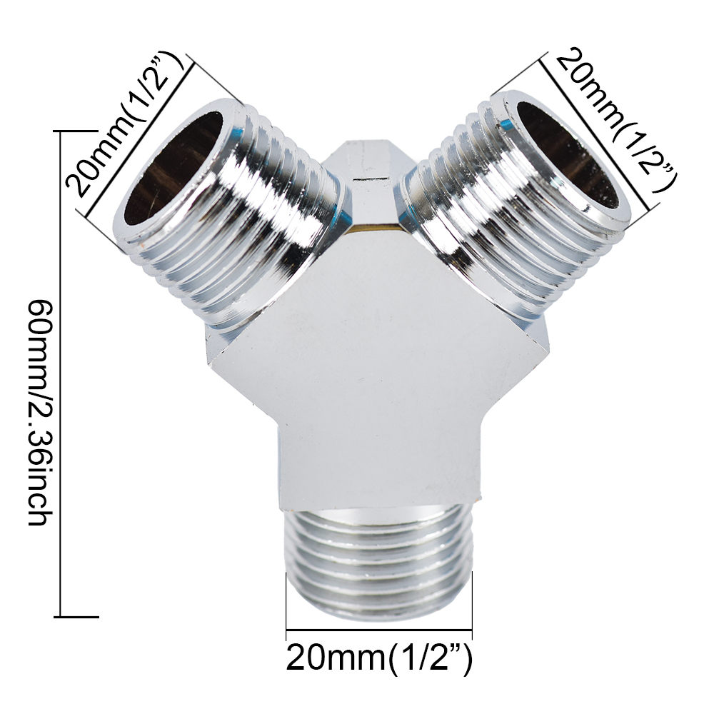 3-Way Electroplated Stainless Steel Shower Adapter 1/2inch Shower Diverter One-in-two-out Joint Water Pipe Fittings: Brown