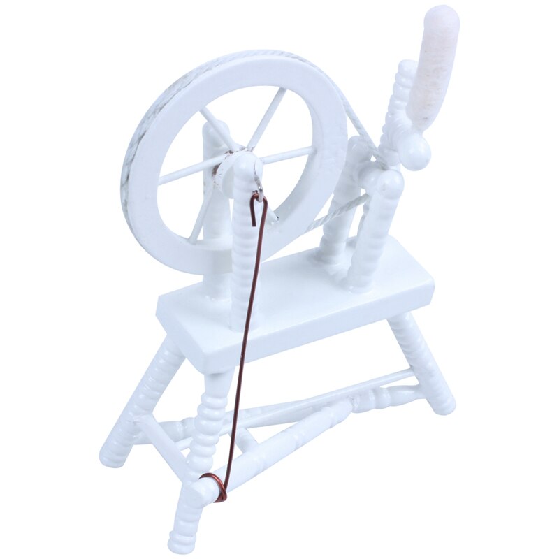 1:12 scale doll house miniature hand reeling machine wooden spinning wheel white: Default Title