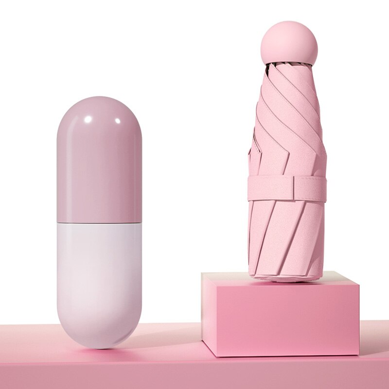 Cute Mini Compact Umbrella Girls Kid Small Plastic Capsule Umbrella Pocket Five Fold Guarda Chuva Parasol L: Pink