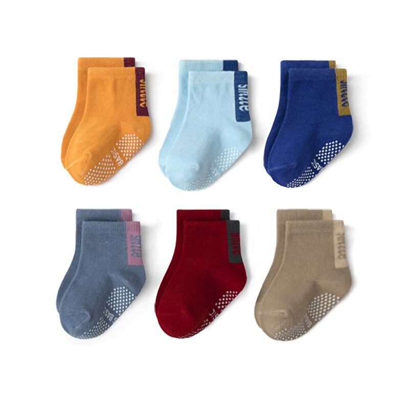 Non Skid Anti Slip Crew Socks with Grips for Baby Toddlers Boys Newborn Baby Girls Kids Socks 0-7years 6 Pairs: chunse / S(10-12cm) 0-1year