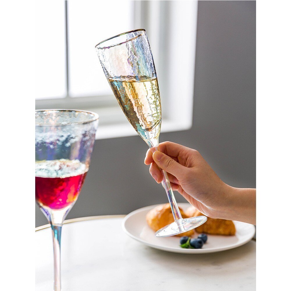 Ionen Beschichtung Hammer Regenbogen Kristall Becher Burgund Rotwein Glas Tasse Kerzenlicht-Abendessen Romantische Hochzeit Champagner Flöte Coupés