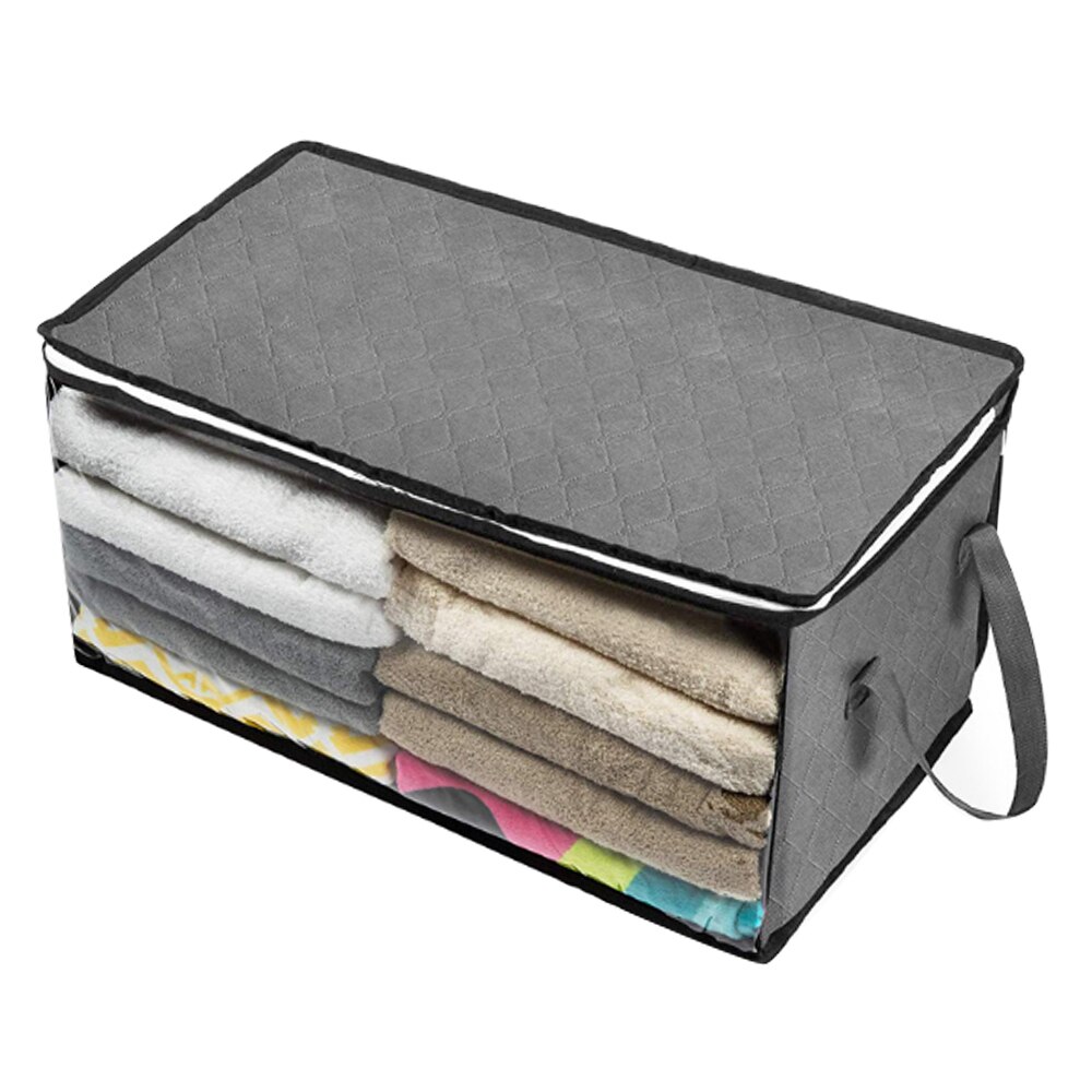 Boîte de rangement en tissu Non tissé | Boîte de rangement en tissu Non tissé pliable, boîte de rangement à fermeture éclair, organisateur à fenêtre transparente avec poignées: 1pc gray