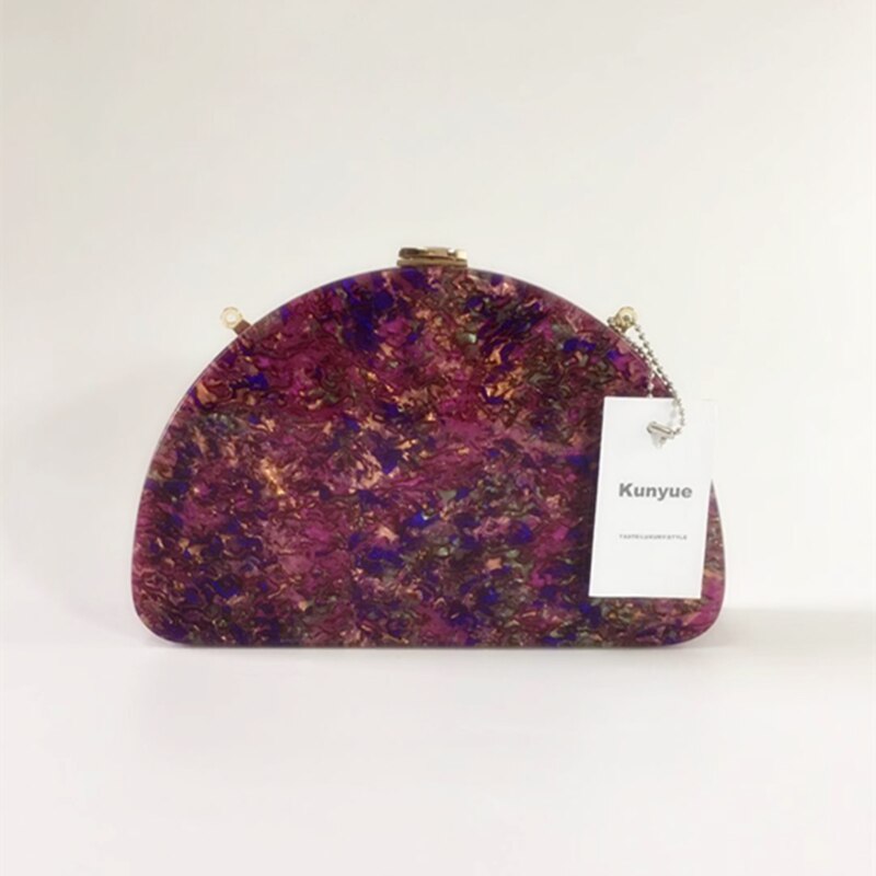 Hardbox halvcirkel akryl kvällsväskor dam skal clutch handväska färgglad fest bal messenger bag vintage handväskor