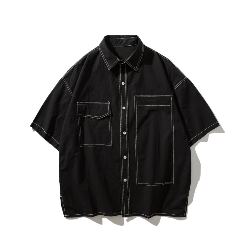 men shirt stranger things camisa masculina Long sleeves hawaiian shirt Men Clothing linen shirts men A short sleeved shirt: Black / L