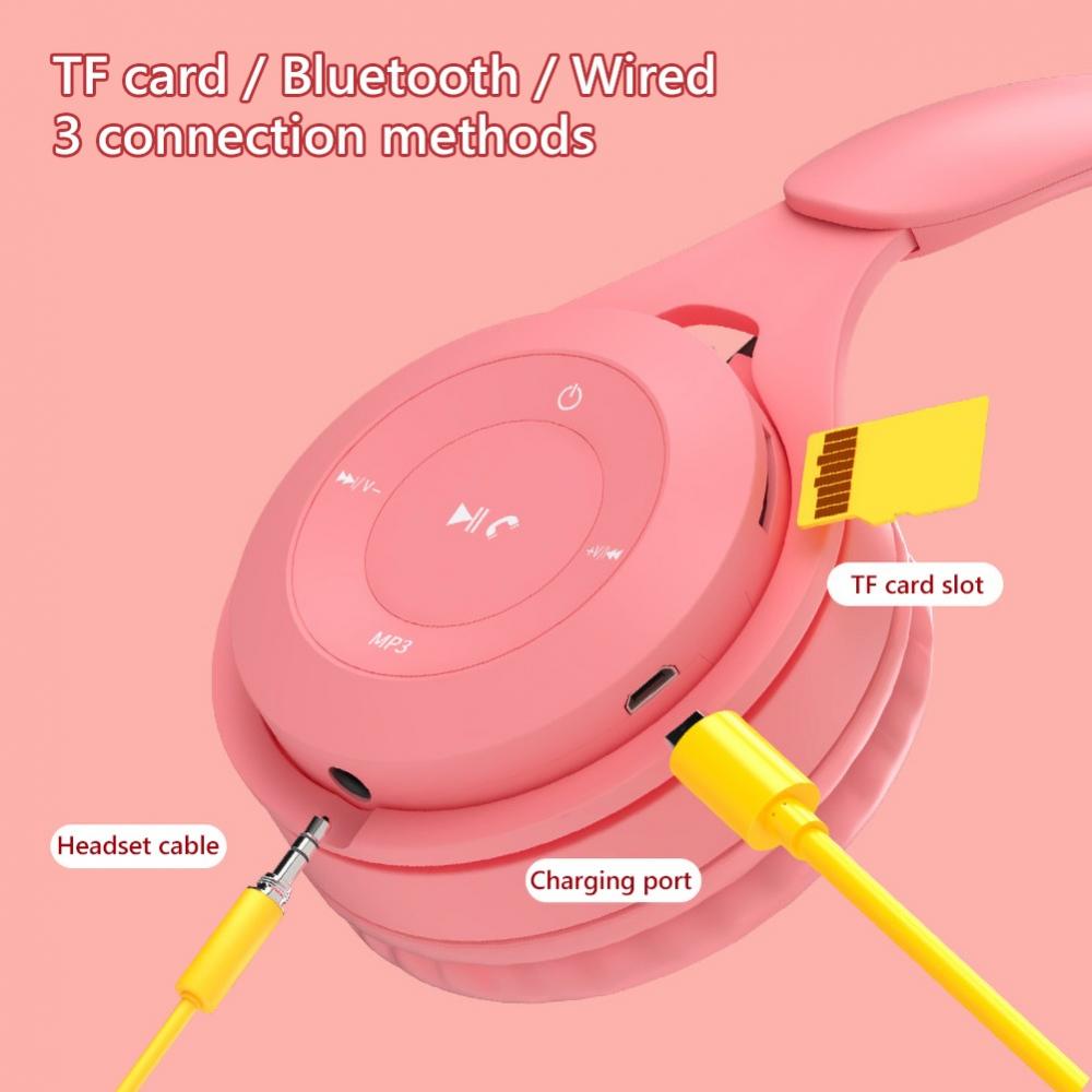 Kids Wireless Headphones with Microphone Pink Girls Phone Gaming Helmet Gamer Music Bluetooth Headset For Children Lady