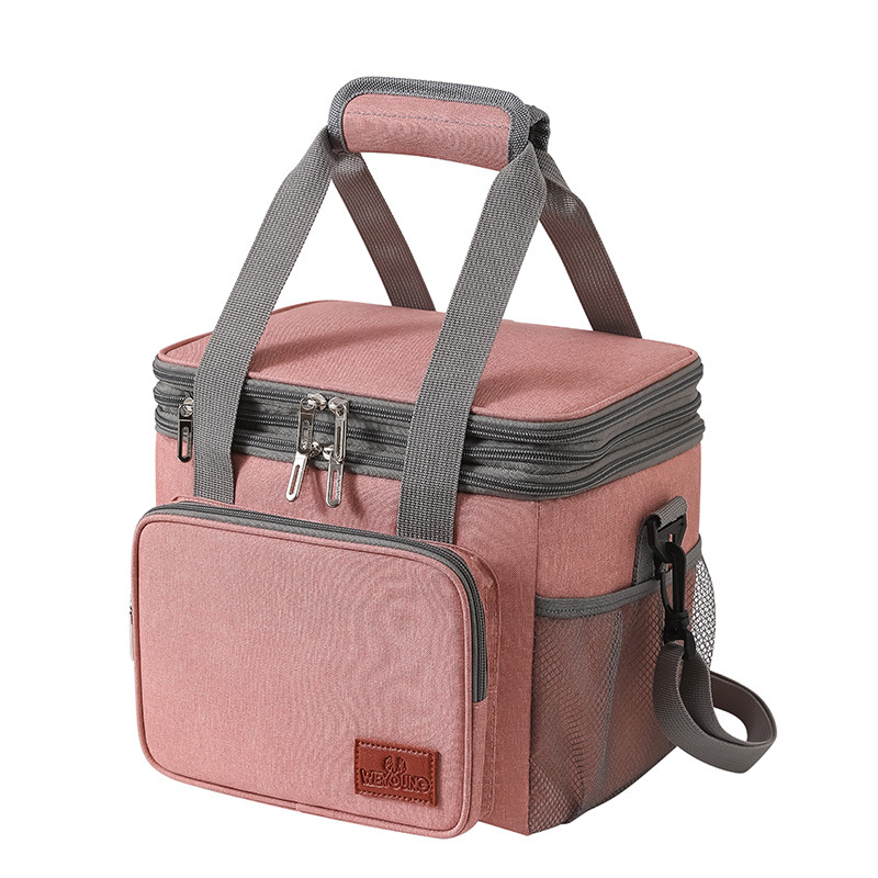 Double Layer Oxford Cloth Aluminum Foil Insulated Lunch Bag For Women Men Portable Tote Cooler Lunch Box Student Bento Handbag: Pink