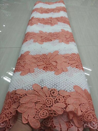 Tissu africain en dentelle guipure verte avec pierres décoratives pour robe de mariée (ytb 112)