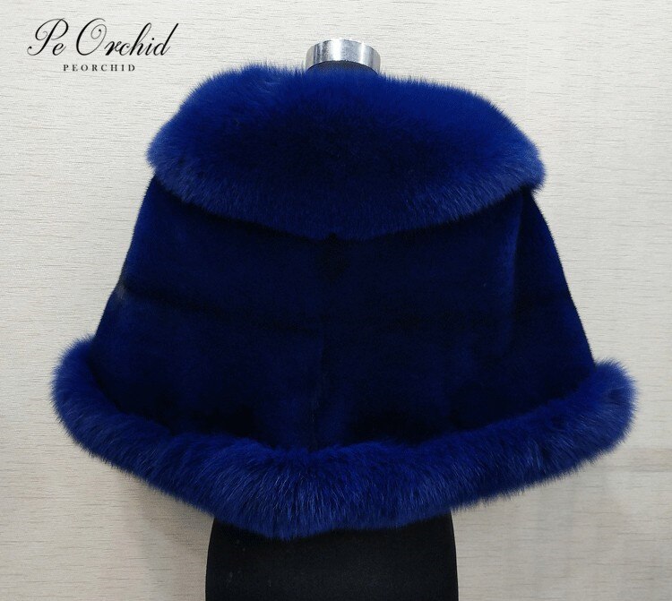 PEORCHID Royal Blue Faux Fur Bridal Bolero For Women Wrap Shrug Evening Party Bride Jackets Red/White Winter Wedding Cape