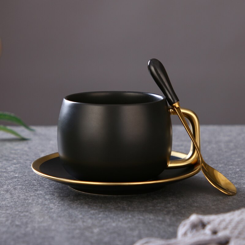 Taza de Café de Cerámica de cambio Gradual de estilo americano, juego de platos y tazas rugosas pintadas en oro, taza inglesa sencilla para la tarde: B