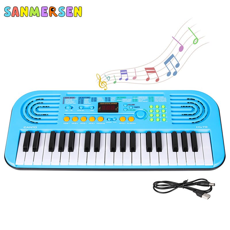 37 Keys Kids Kinderen Piano Toetsenbord Draagbaar Keyboard Piano Vroeg Leren Educatief Muziek Instrument Speelgoed Cadeau voor Kinderen: Blue