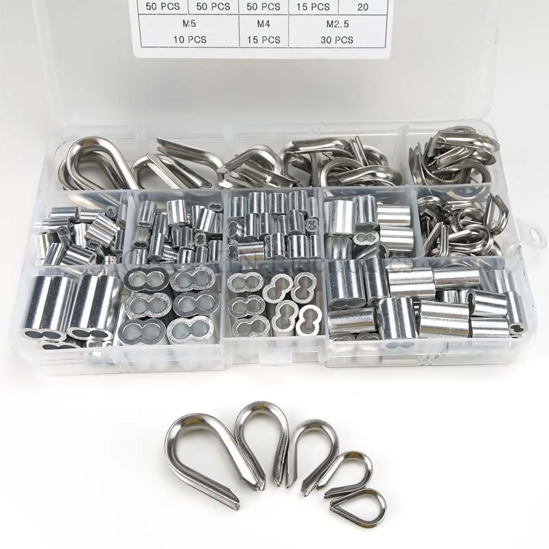 Kit d&#39;assortiment de manchons à sertir en aluminium, 265 pièces, câbles en acier inoxydable 304