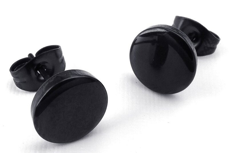 Sieraden Mannen Oorbellen, Cirkel Oorstekers, 2 Stuks (1 Paar), Roestvrij Staal, Zwart: Black4