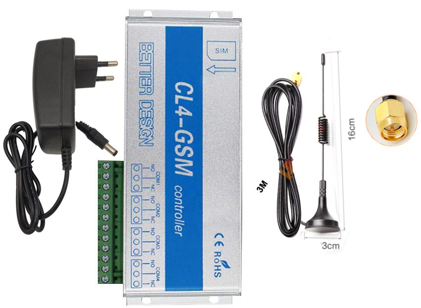 Commutateur GSM contrôleur SMS 4 relais sortie GSM porte de Garage CL8-GSM idéal pour le contrôle des appareils électriques à la maison: long antenna CL4