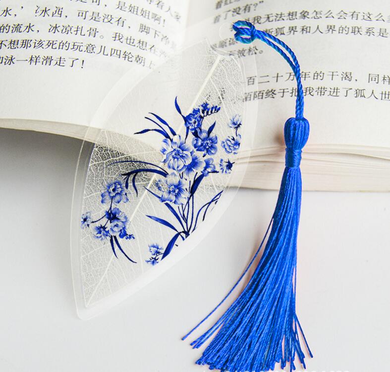 Waterproof Transparent PVC Plastic bookmarks Chinese style bookmark Tassel Bookmarks Collectibles leaf Vein bookmark: 3 orchid