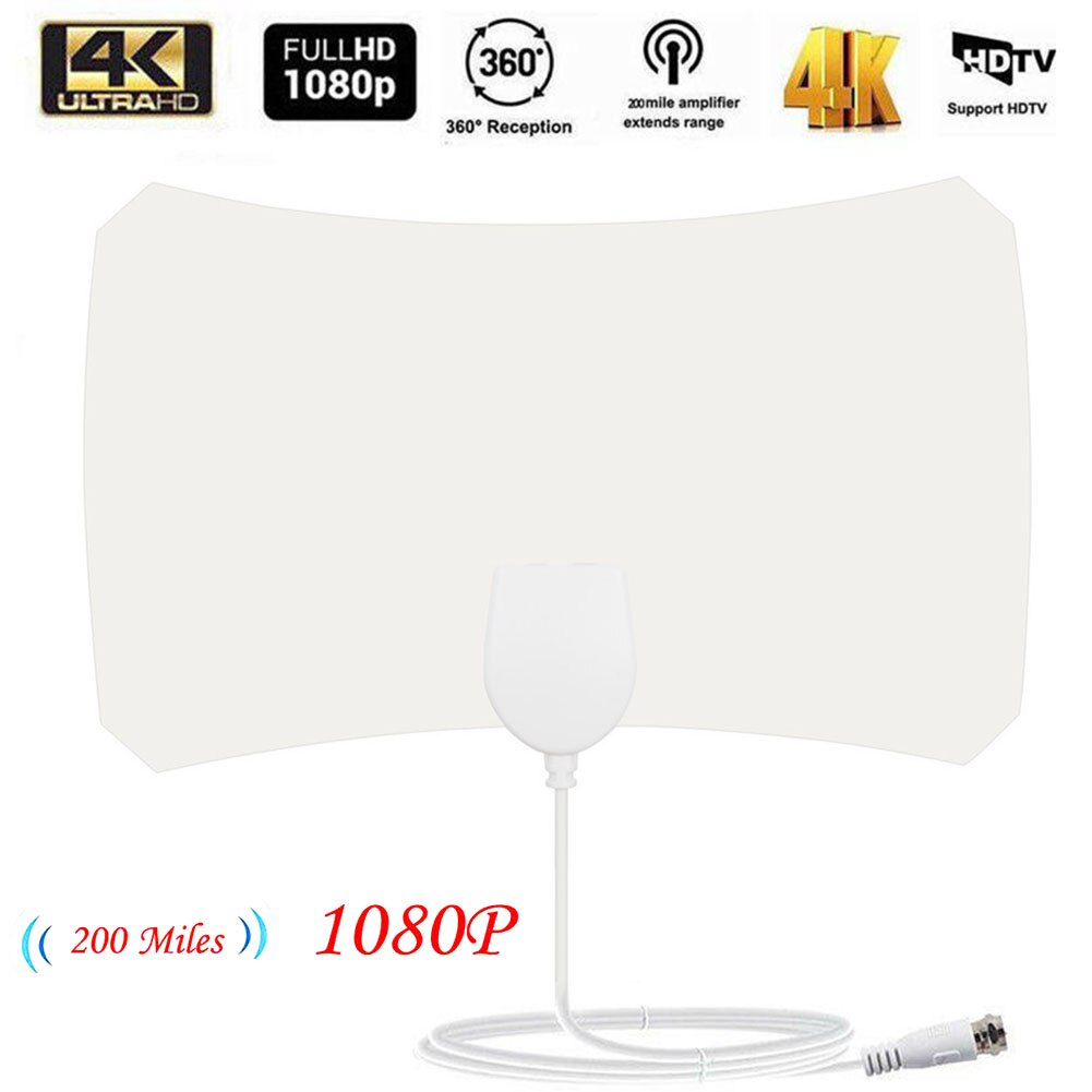 HDTV TV Digital 1080P 200 Mile Range Skylink Antenna HD White Plastic Indoor Without Amplifier Mini Durable Portable