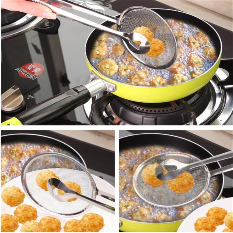 Buffet mad servering tang køkken rustfrit stål mesh stegning mad tang klip olie dørslag køkken gadgets snack friture si