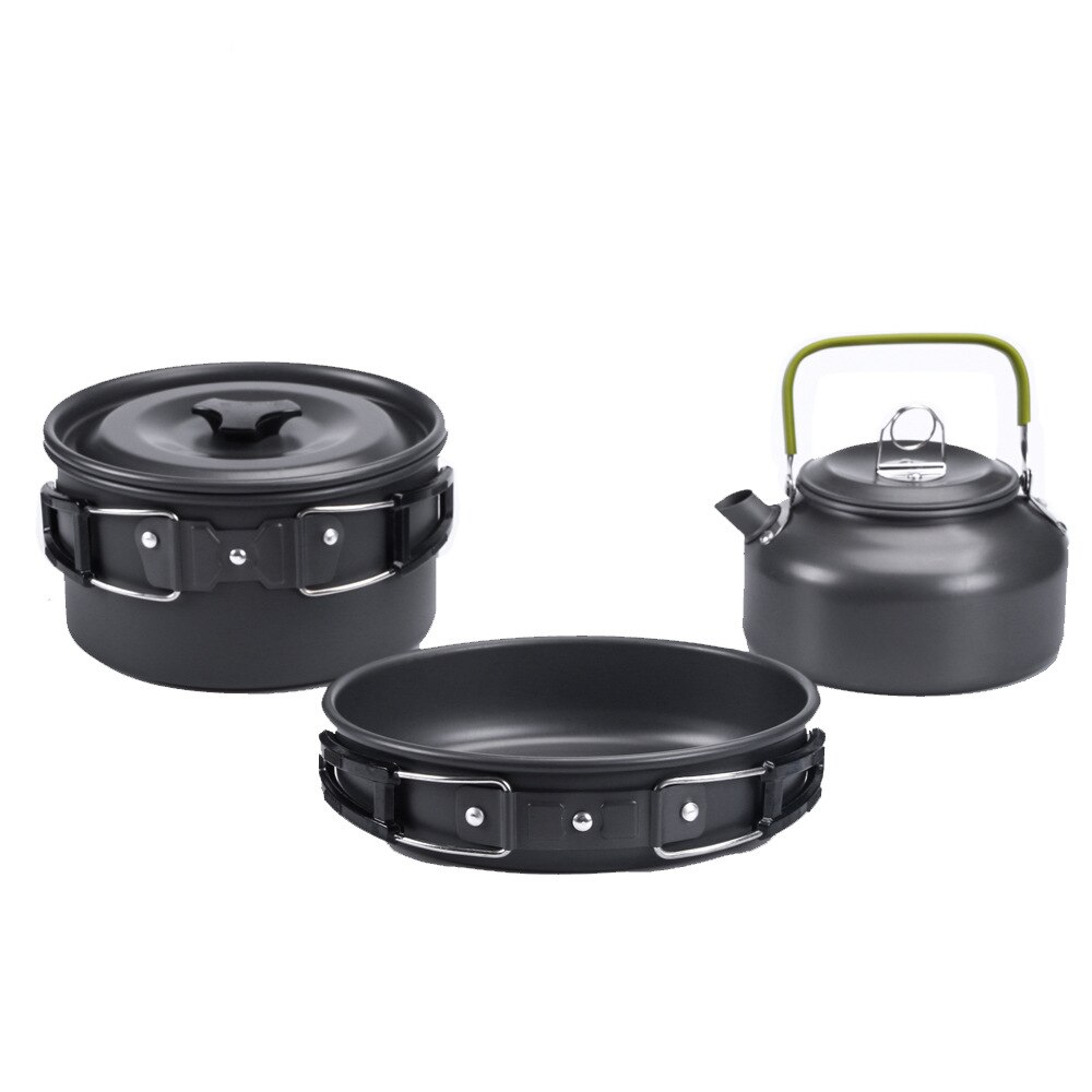 Outdoor Camping Pannenset Draagbare Waterkoker Koekenpan Pot Koken Servies Non-stick Reizen Wandelen Picknick 2-3 Persoon: Black