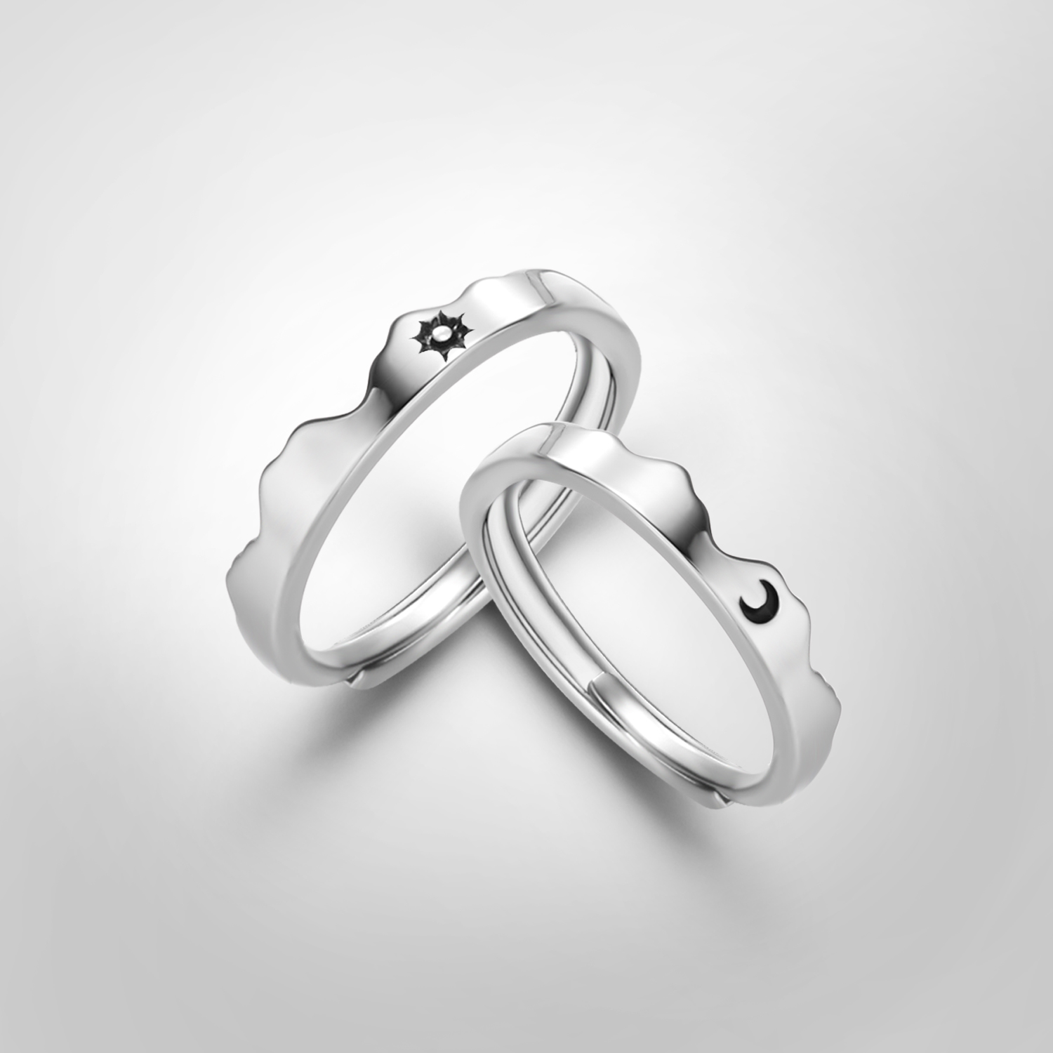 Anillos de pareja de sol y luna de Color plateado para mujer, anillo romántico con letras de día y noche, joyería para banquete de compromiso, para citas, 2 uds.: Verde