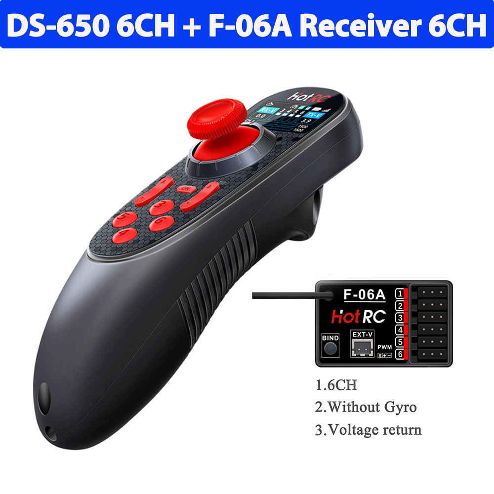 HOTRC DS650 DS-650 6CH 2,4G transmisor de sistema de Radio pantalla a Color Control remoto F-06A F-08A receptor de F-06AT para barco RC DS600: BLANCO