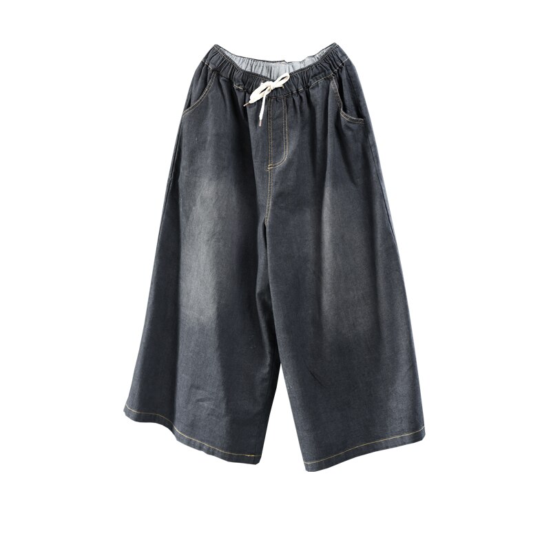 Pantalones vaqueros chinos tradicionales para mujer, pantalón informal de cintura elástica en línea, de pierna ancha, TA1376,: L