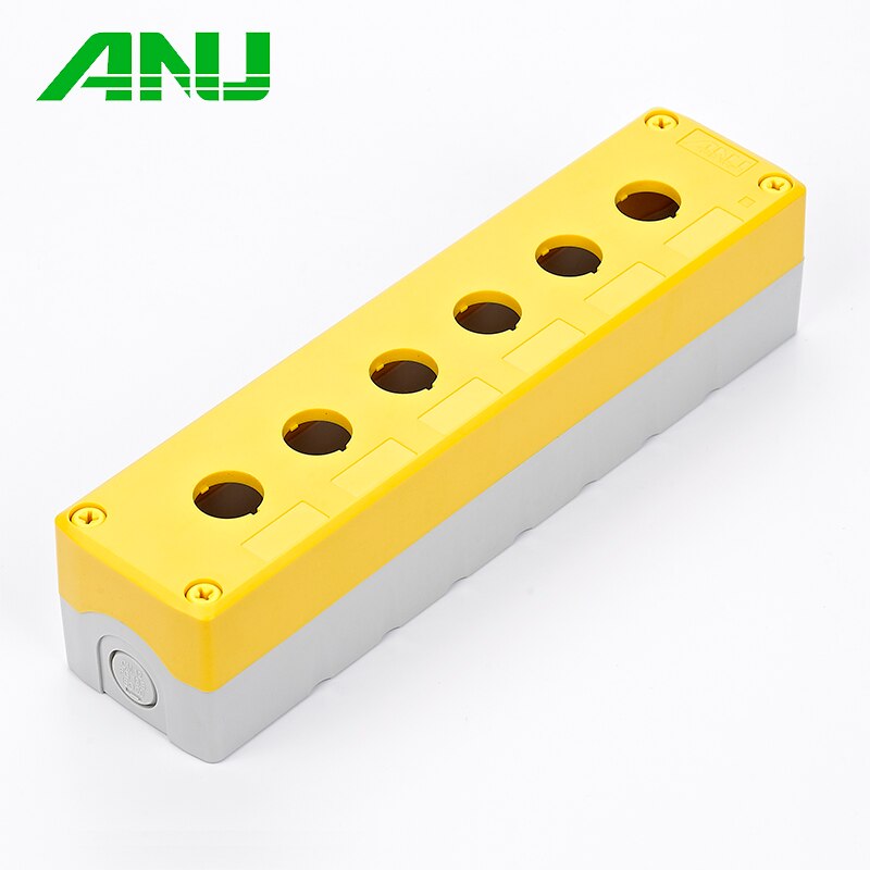 Waterproof PC+ABS 6 Hole Control Box Yellow/Gray IP66 Push Button Switch Box Suit For Emergency Stop Indicator