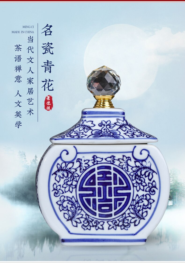 Jingdezhen porselenskrukke blå og hvit keramisk gryte hjemmeinnredning rom veranda lagring gryte te krukke lagring og dekorasjon