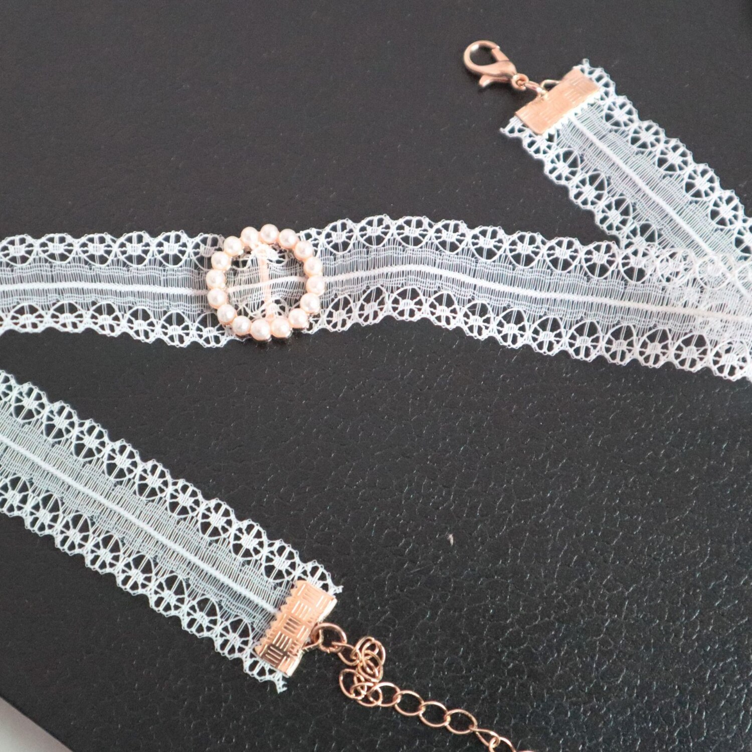 Japan And Korea Summer White Lace Pearl Short Clavicle Chain For Woman&girls Jewelry: 3