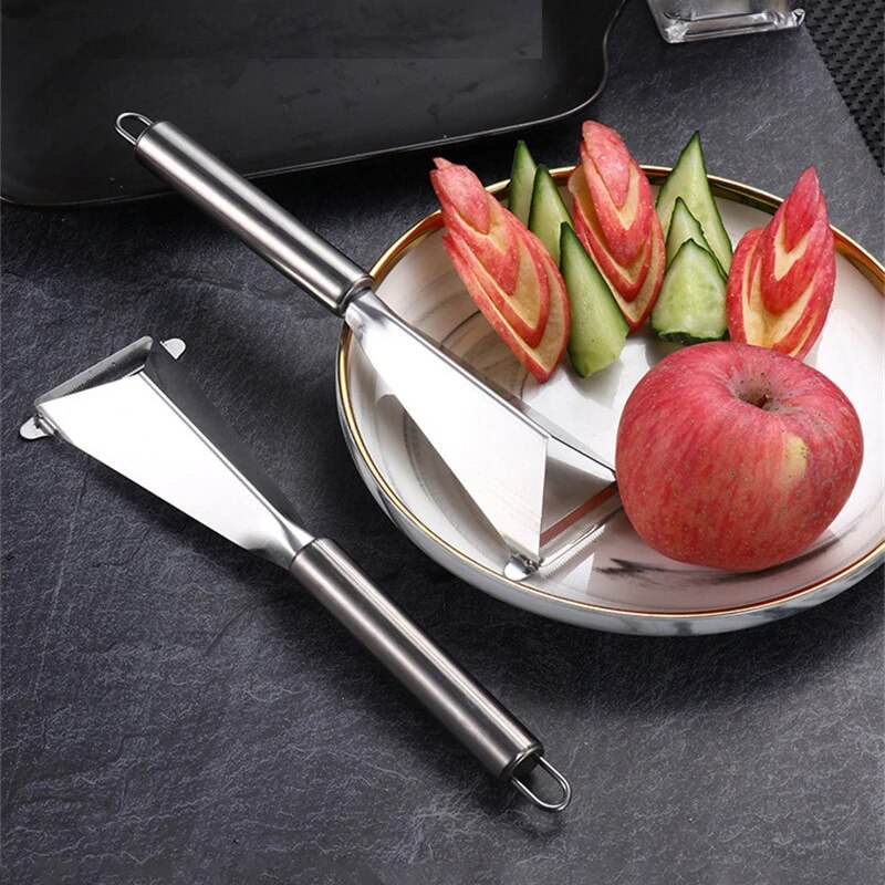 Couteau à découper les pommes Triangle de cuisine, couteau à pousser en acier inoxydable grattoir à éplucher Chef plateau de fruits artefact moule à découper les aliments