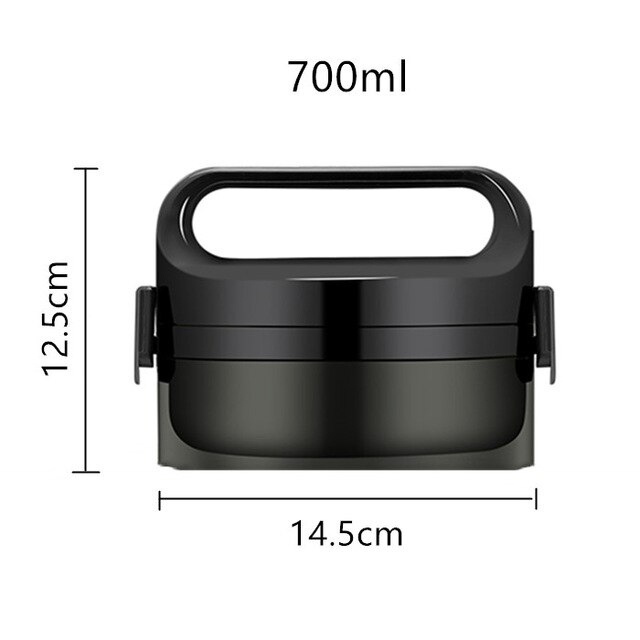 Roestvrij Staal Thermische Lunch Bento Box Voor Office Student Draagbare Multi Layer Picknick Voedsel Container Lekvrij Thermos Lunchbox: 1 Layer Black
