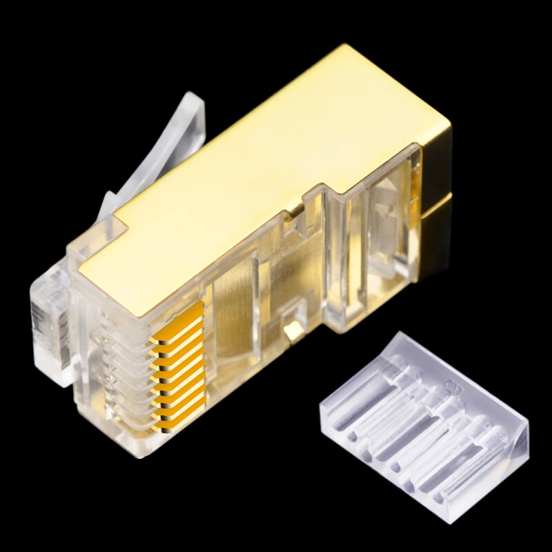 CNCOB Twee Stuk vergulde Ethernet Connector Gigabit Netwerk rj45 8p8c Connector Modulaire Plug Cat6 FTP, kristal Hoofd 30 pcs