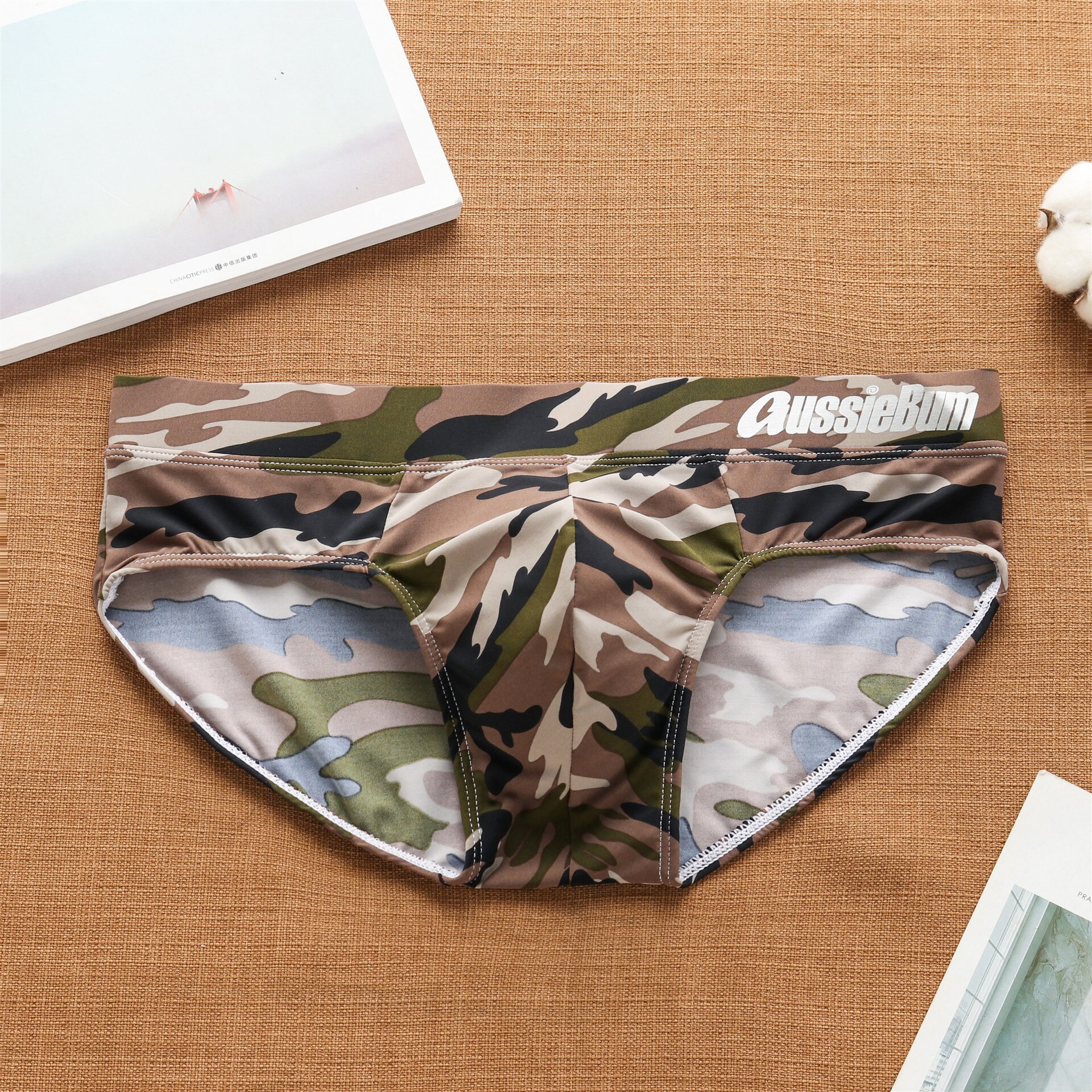 Aussiebum men's cool summer camo low waist men's briefs: Camouflage green / M