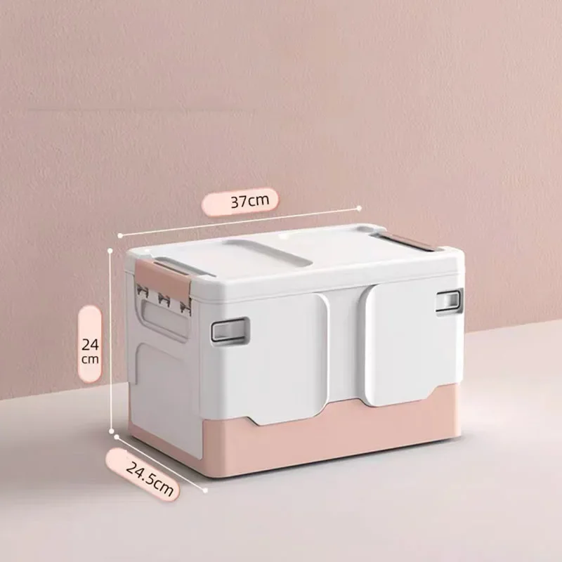 Caja de almacenamiento plegable para ahorrar espacio, juguete para aperitivos, contenedor organizador multifuncional con tapa, cajas de plástico de alta capacidad a prueba de polvo: Rosa