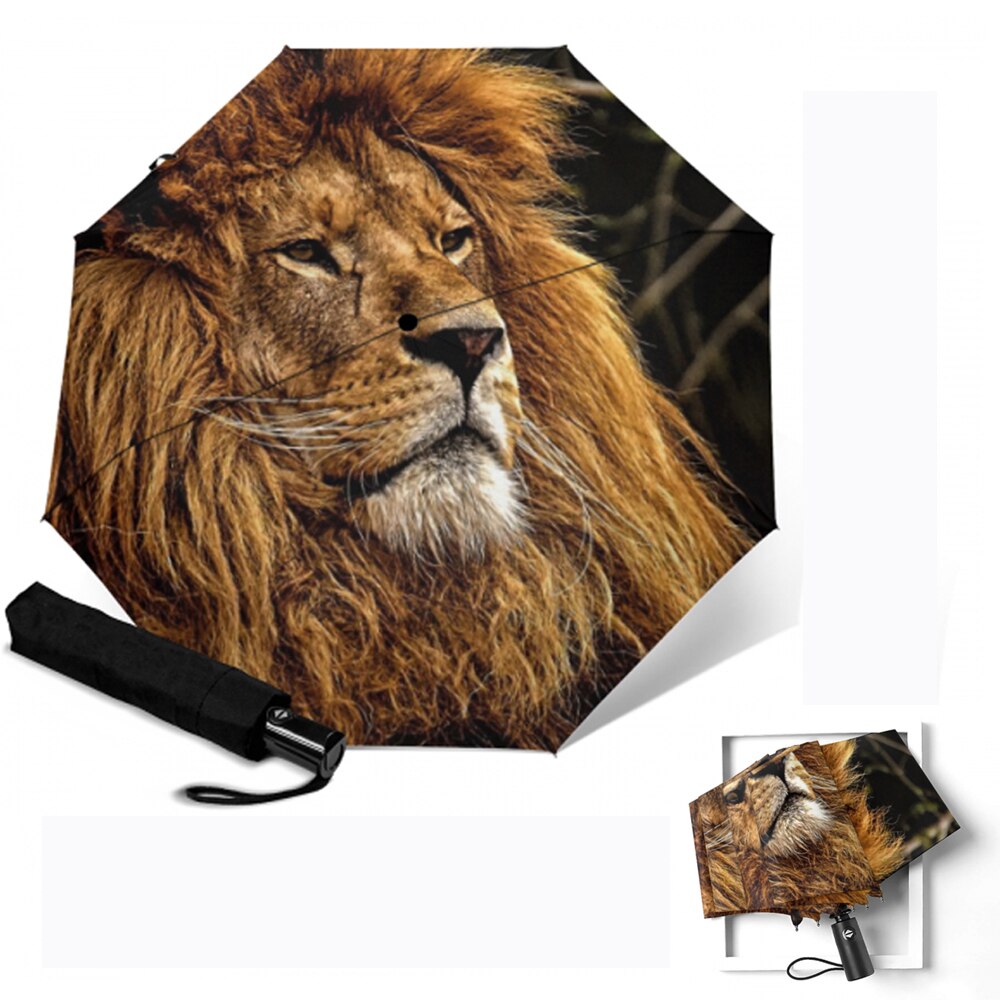 Ombrelle de pluie pour femmes | Entièrement automatique, ombrelle de soleil et de pluie pour l'extérieur, ombrelle de pluie, pour femmes, imprimé de Lion, à la