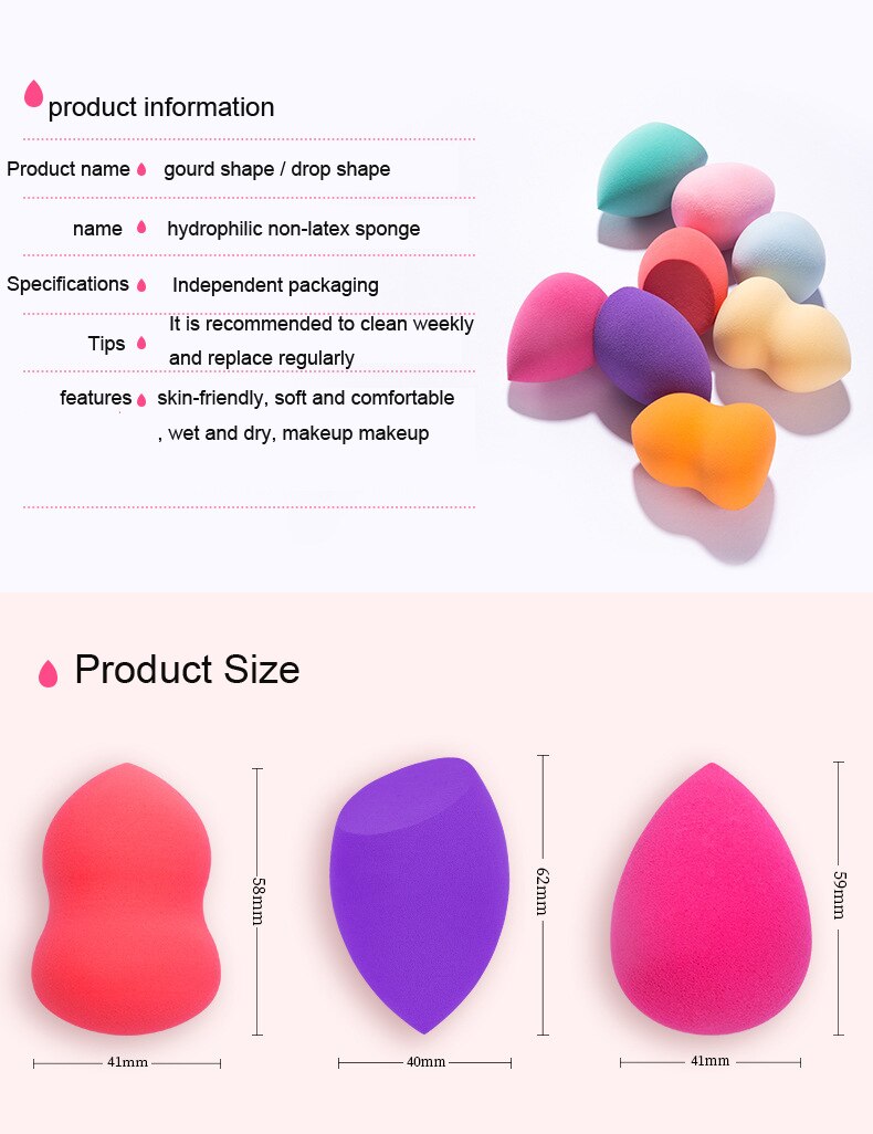 Coussin en forme de gourde, en forme de goutte d'oeuf, éponge, coussin de maquillage en forme d'oeuf, en boîte