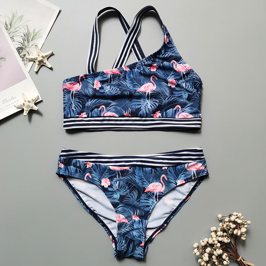 Bañador de flamenco para niña de 3 a 14 años, Bikini cruzado para niñas, traje de baño de dos piezas para niñas, ropa de baño para niñas, ropa de playa
