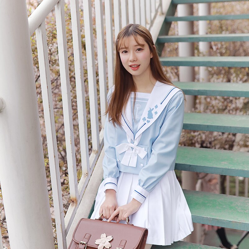 Japanese school uniforms sailor tops+skirt Navy style Students clothes for Girl Plus size Lala Cheerleader clothing