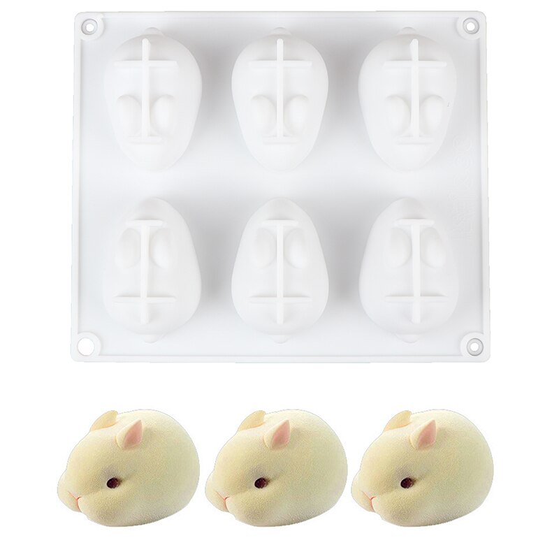 Siliconen 3D Bunny Konijn Mold Cake Decorating Mould Voor Bakken Mousse 6 Vormen