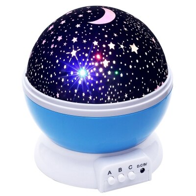 Ledet stjerneklar natlys projektor stjerne månehimlen roterende søvn romantisk led projektion lys lampe til børn baby soveværelse: Blå