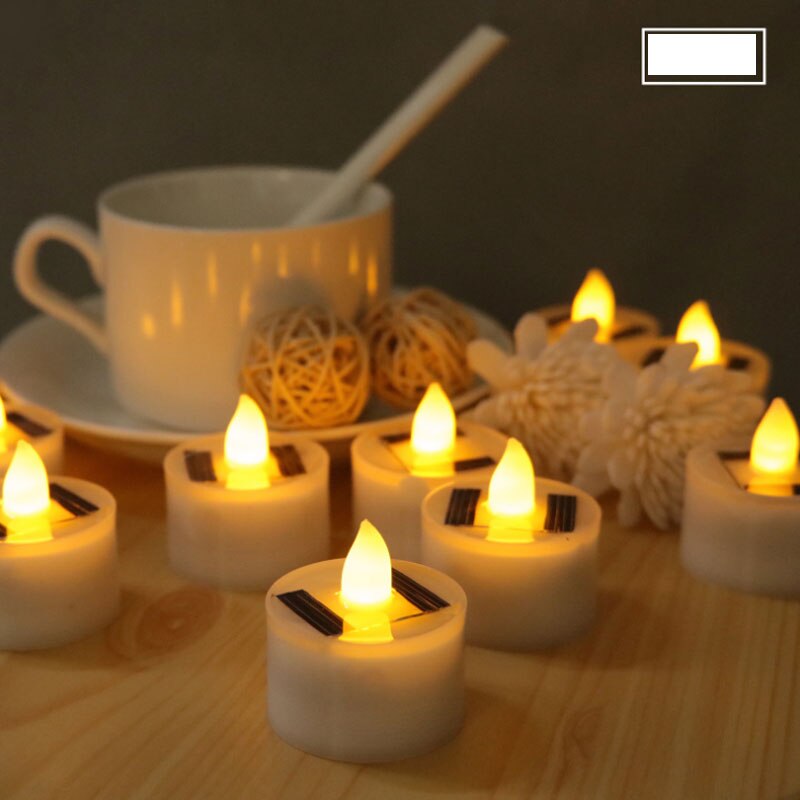 Vela de energía Solar de plástico, lámpara de luz amarilla LED sin llama, luces de té electrónicas para exteriores, 12 piezas